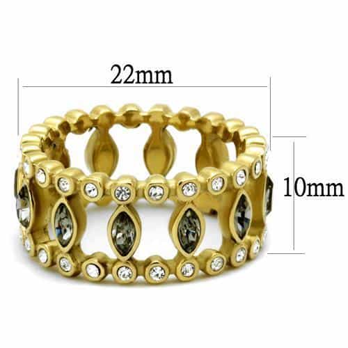 Stainless Steel Gold IP Smoky Crystal Marquise CZ Open Ring view 3