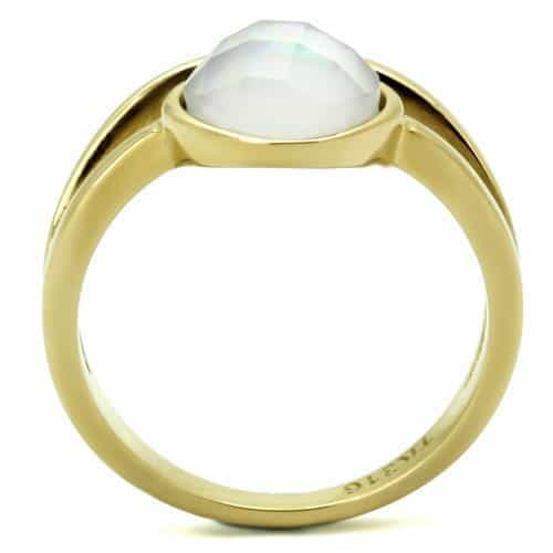 Stainless Steel Gold IP Mother of Pearl Cabochon Round Ring view 7
