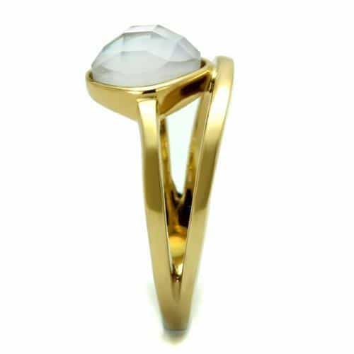 Stainless Steel Gold IP Mother of Pearl Cabochon Round Ring view 9