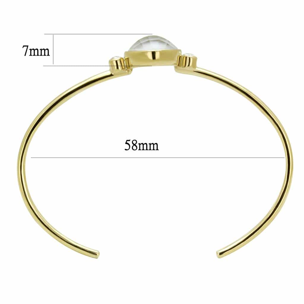 Stainless Steel Gold IP Mother of Pearl CZ Round Open Bracelet view 3