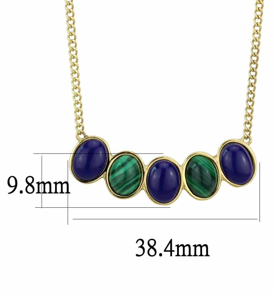 Stainless Steel Gold IP Lapis Blue Malachite Multi Necklace view 3