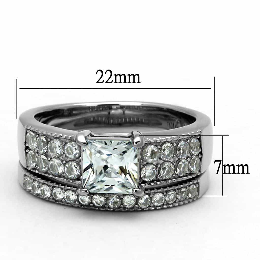 Stainless Steel CZ Princess Cut Pave Wide Bridal Stack Ring view 3