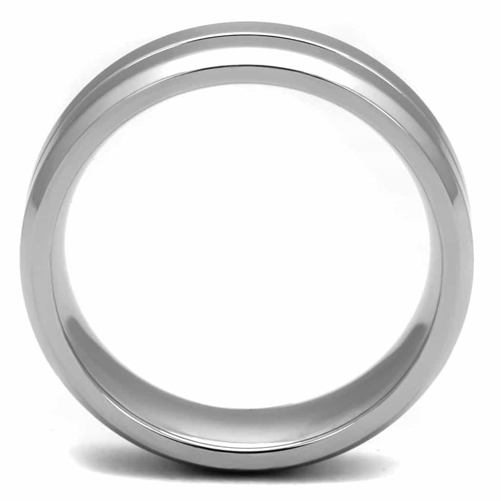 Stainless Steel Polished Grooved Edge Classic Wedding Band Ring view 5