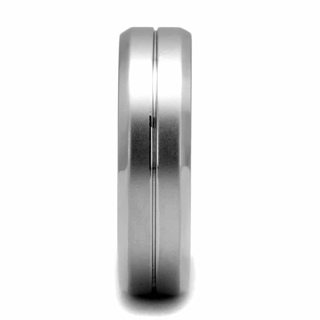 Stainless Steel Polished Grooved Edge Classic Wedding Band Ring view 7