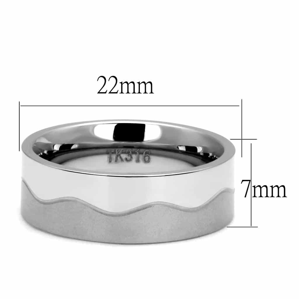 Stainless Steel Polished Stepped Edge Satin Center Band Ring view 3