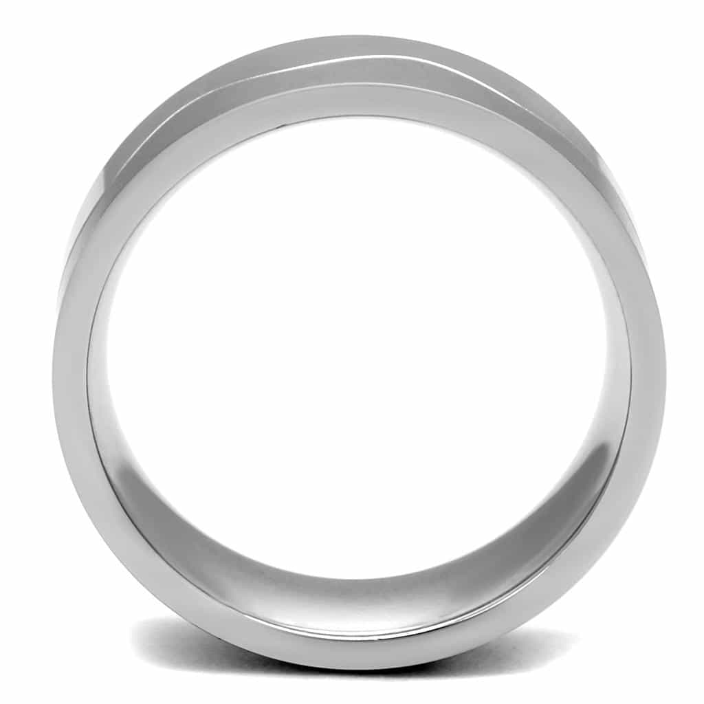 Stainless Steel Polished Stepped Edge Satin Center Band Ring view 5