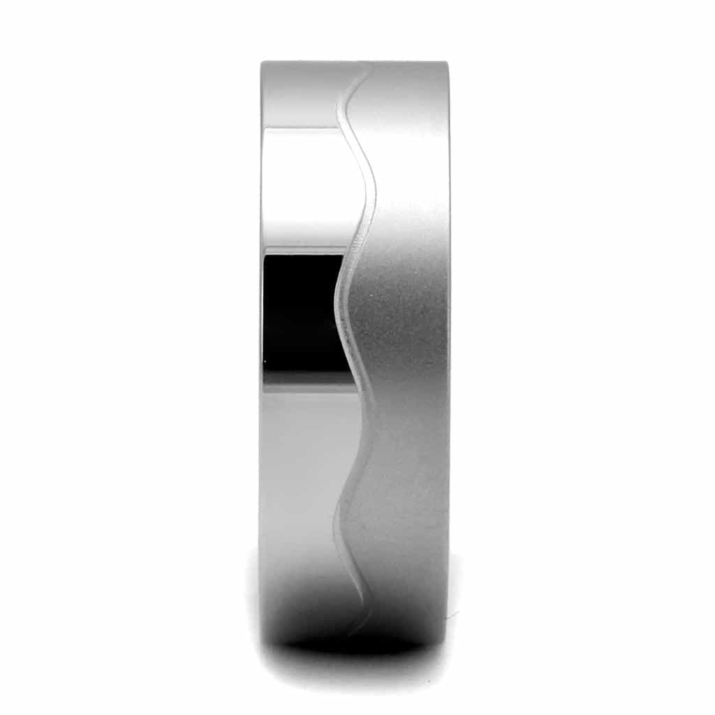 Stainless Steel Polished Stepped Edge Satin Center Band Ring view 7