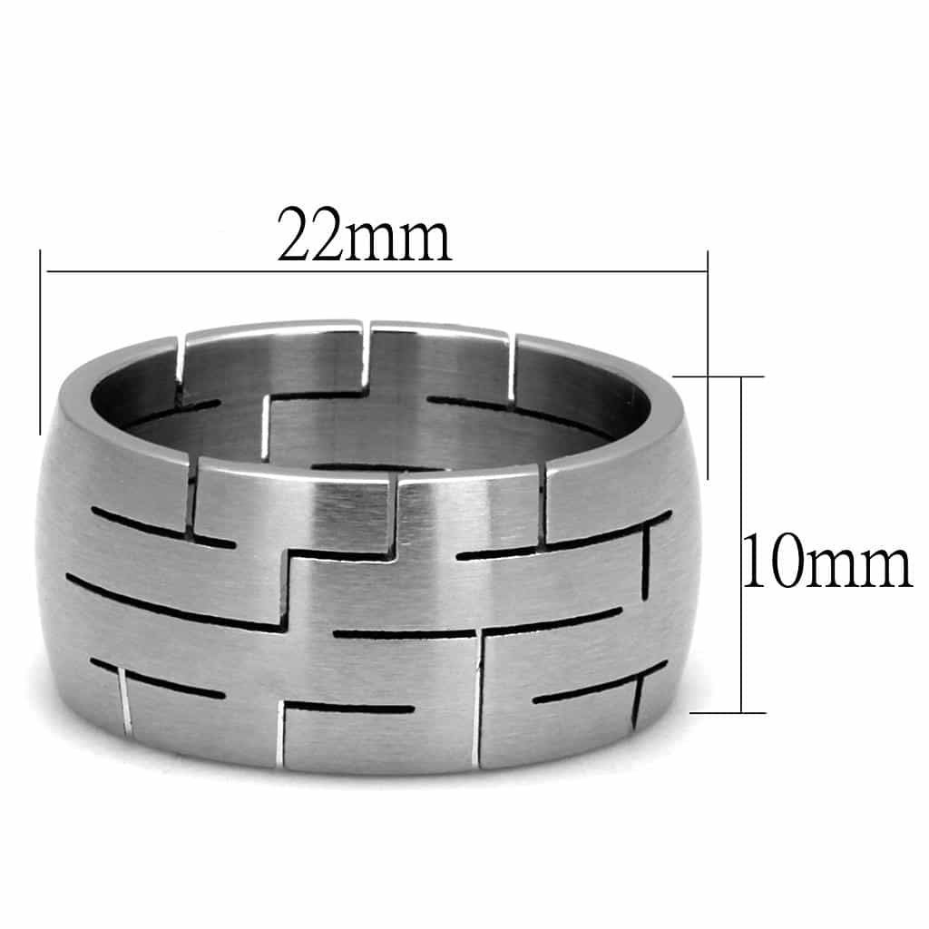 Stainless Steel Polished Etched Brick Pattern Wide Band Ring view 3