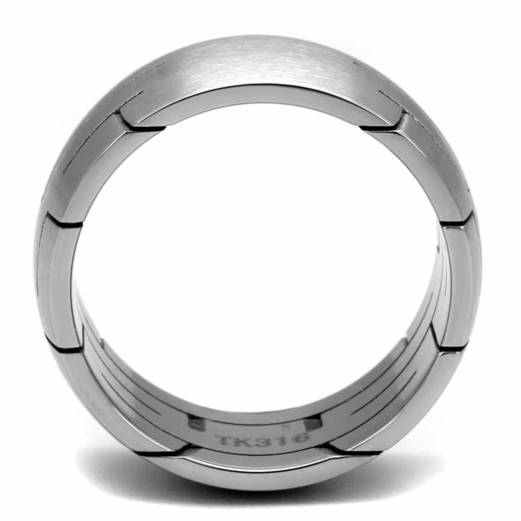 Stainless Steel Polished Etched Brick Pattern Wide Band Ring view 5