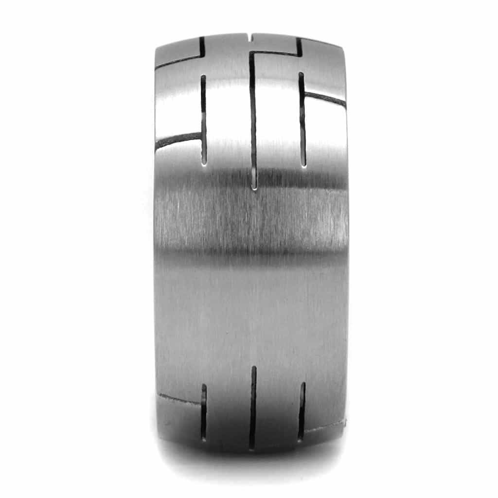 Stainless Steel Polished Etched Brick Pattern Wide Band Ring view 7