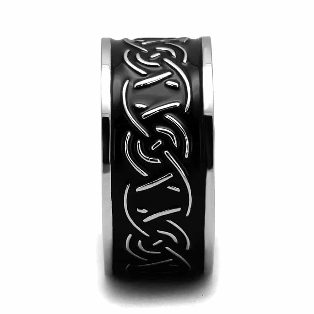 Stainless Steel Black Enamel Celtic Chain Weave Spinner Band Ring view 7