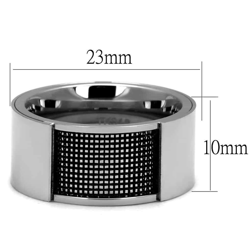 Stainless Steel Mesh Inlay Square Signet Ring view 3