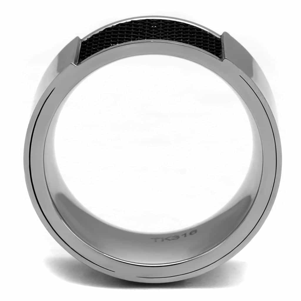 Stainless Steel Mesh Inlay Square Signet Ring view 5