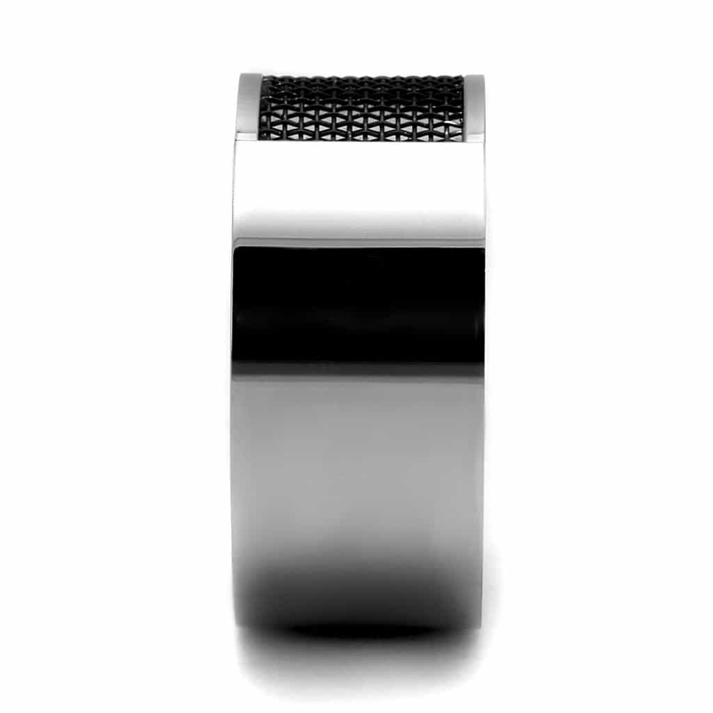 Stainless Steel Mesh Inlay Square Signet Ring view 7