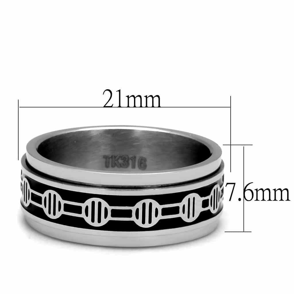 Stainless Steel Black Enamel Barbell Dumbbell Pattern Ring view 3