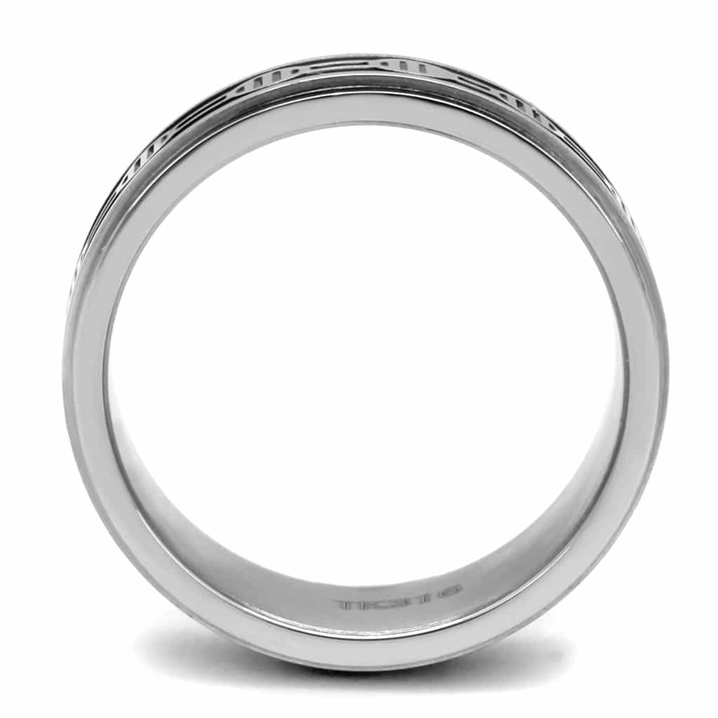 Stainless Steel Black Enamel Barbell Dumbbell Pattern Ring view 5
