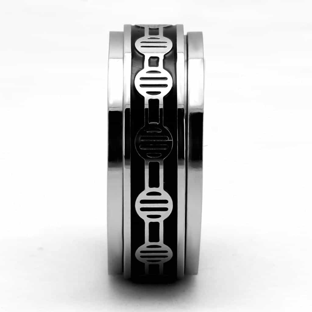 Stainless Steel Black Enamel Barbell Dumbbell Pattern Ring view 7