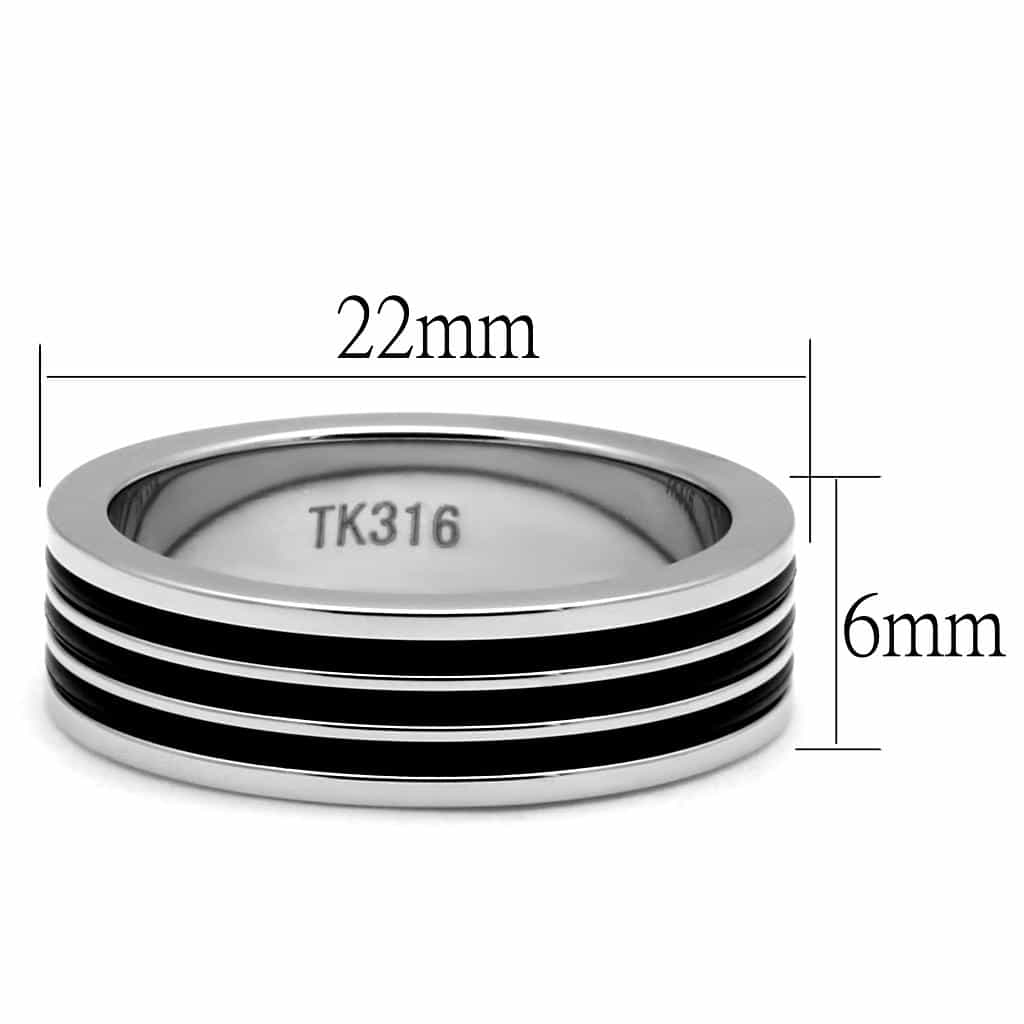 Stainless Steel Black IP Triple Stripe Grooved Band Ring view 3
