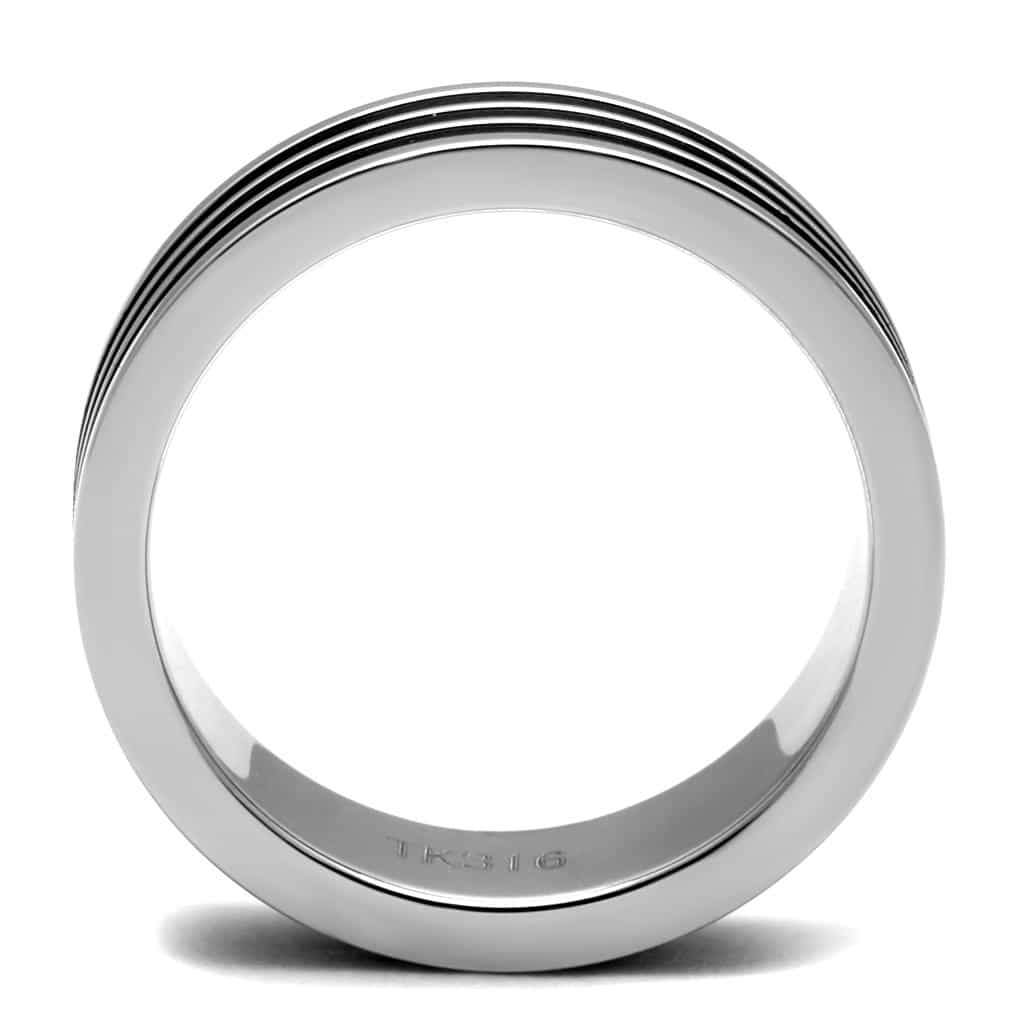 Stainless Steel Black IP Triple Stripe Grooved Band Ring view 5