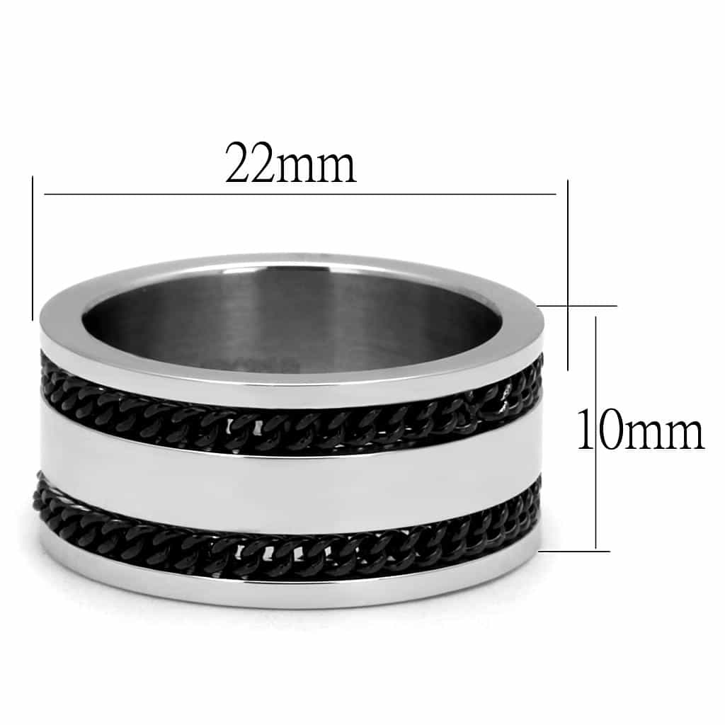Stainless Steel Black Chain Inlay Center Spinner Band Ring view 3