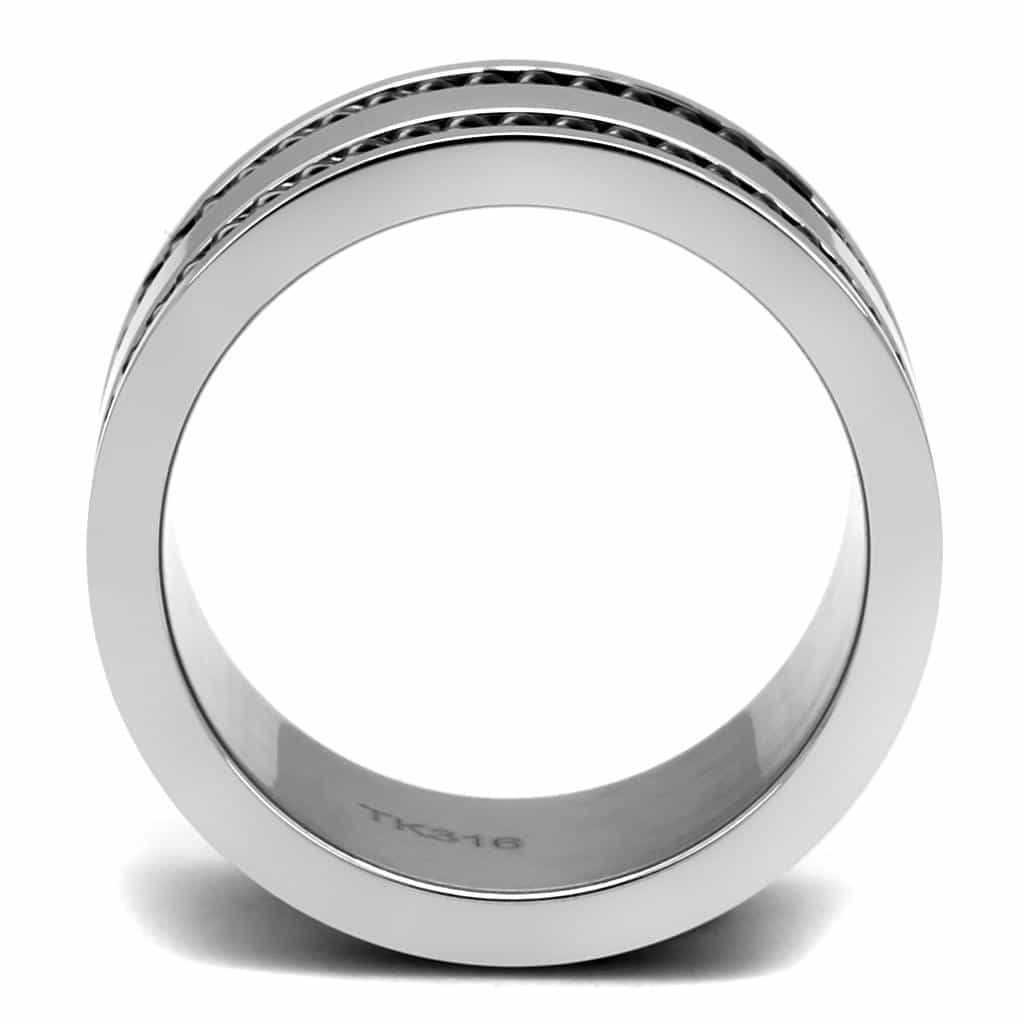 Stainless Steel Black Chain Inlay Center Spinner Band Ring view 5