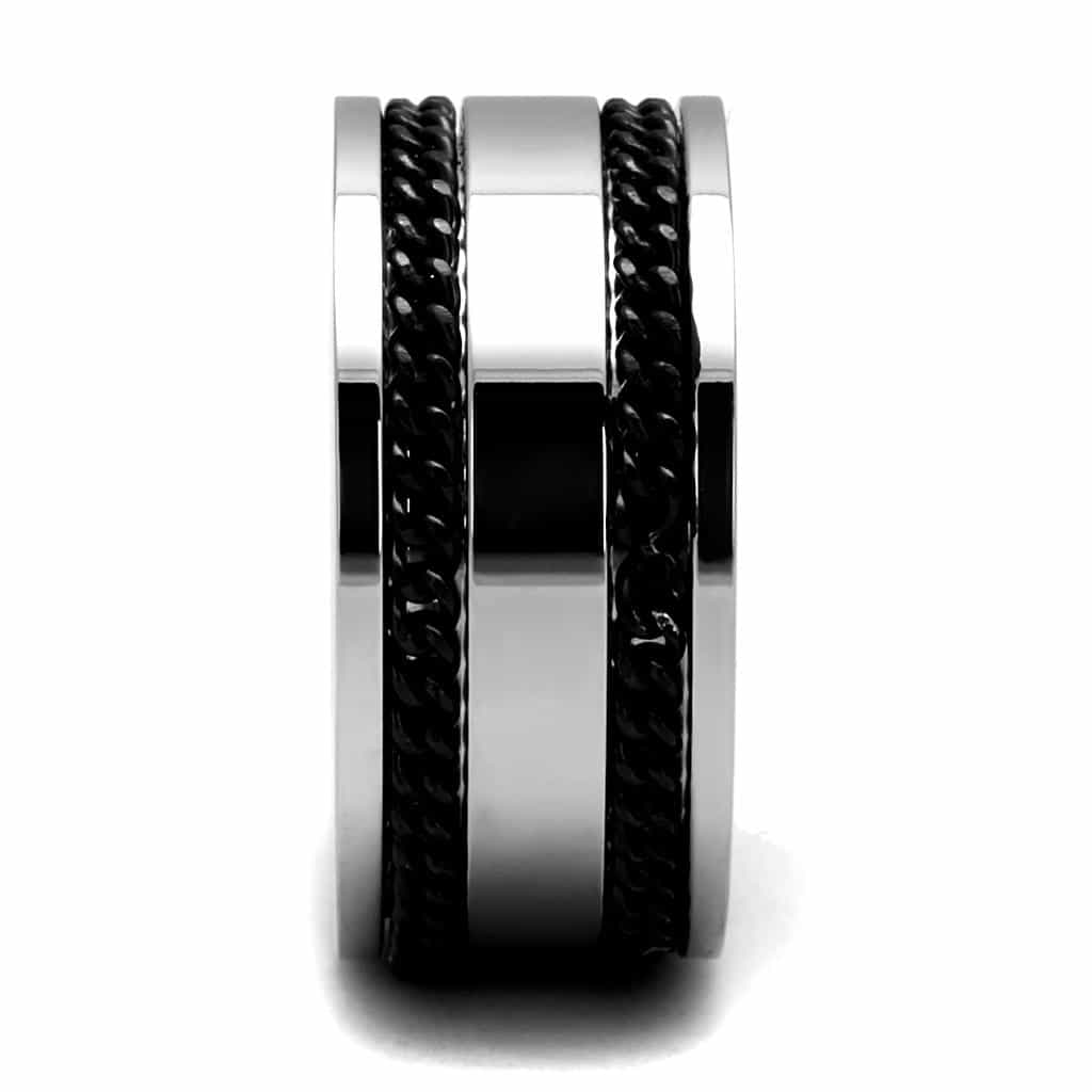Stainless Steel Black Chain Inlay Center Spinner Band Ring view 7