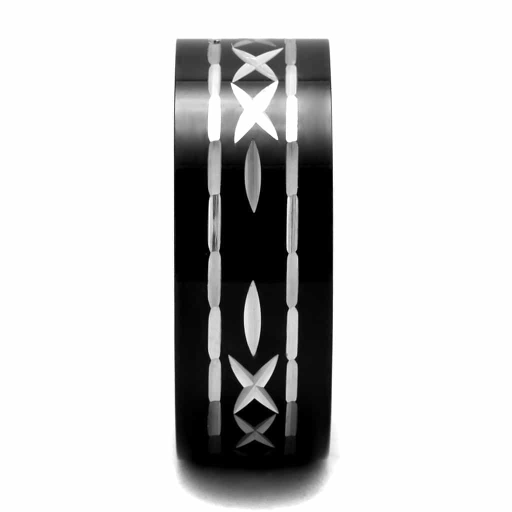 Stainless Steel Black IP Silver X Diamond Pattern Band Ring view 7