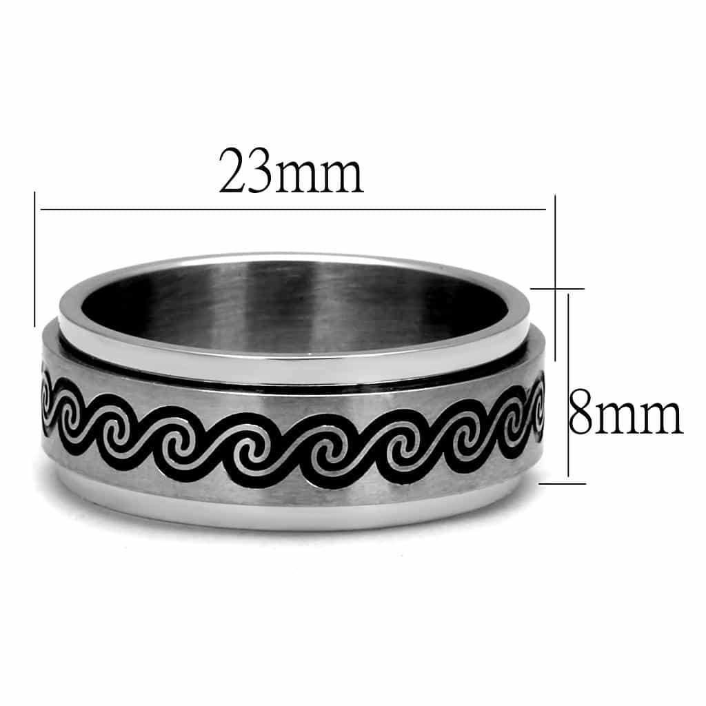 Stainless Steel Black Enamel Wave Scroll Spinner Band Ring view 3