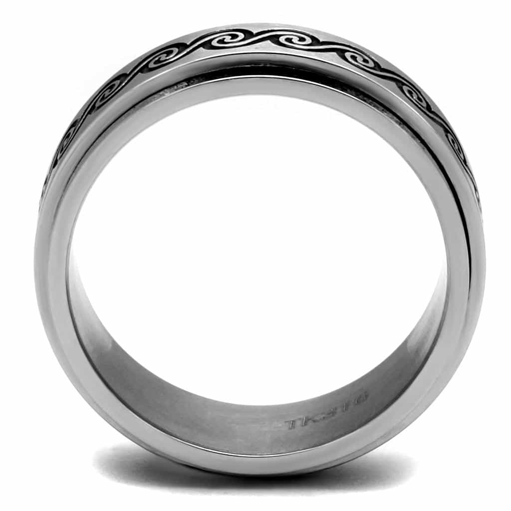 Stainless Steel Black Enamel Wave Scroll Spinner Band Ring view 5