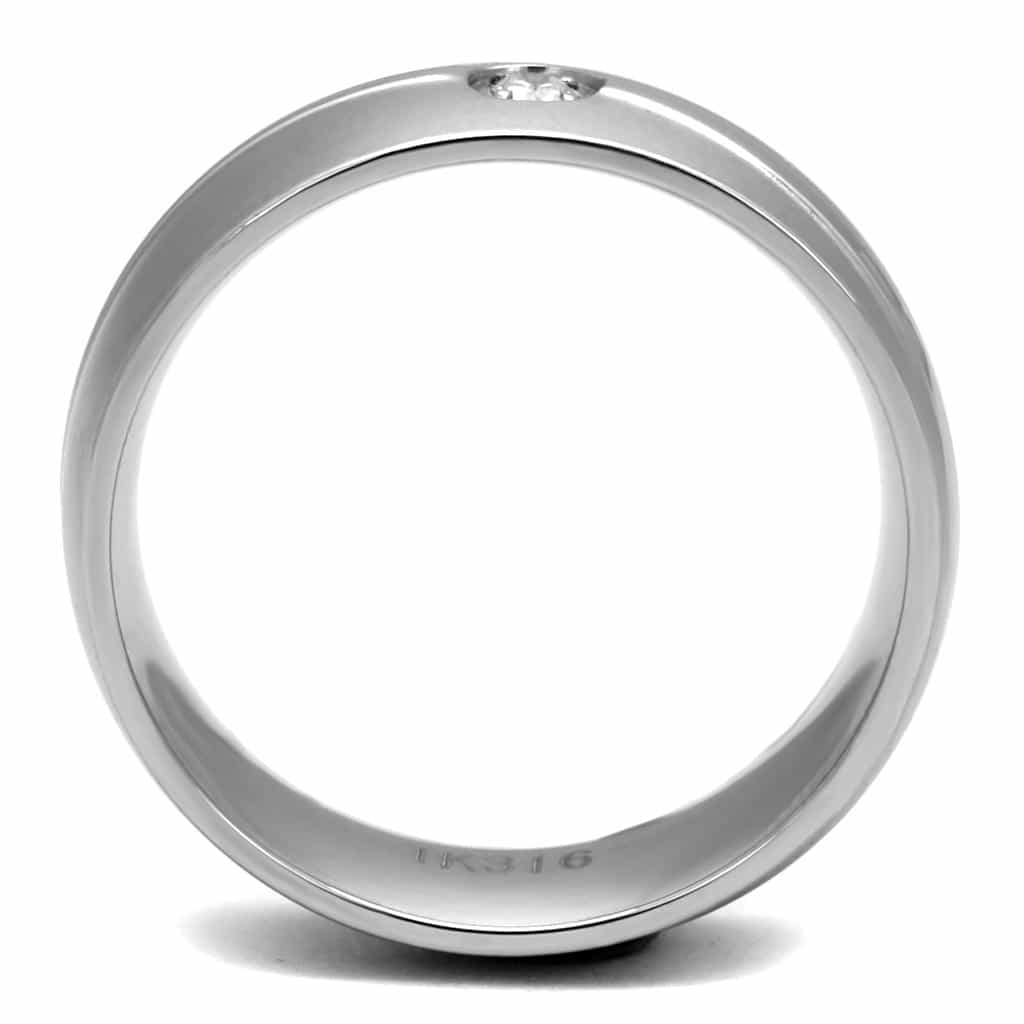 Stainless Steel CZ Single Bezel Satin Dome Band Ring view 5