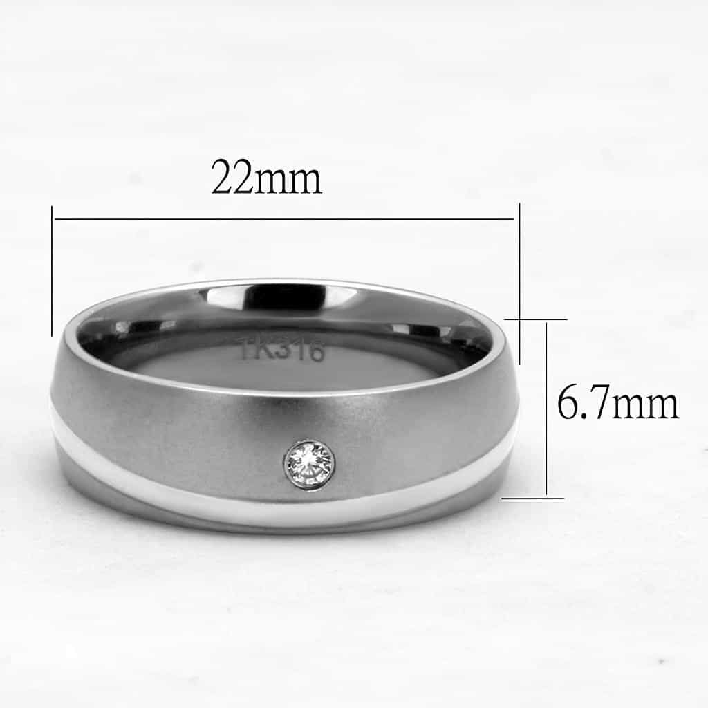 Stainless Steel CZ Single Bezel Dome Groove Band Ring view 3