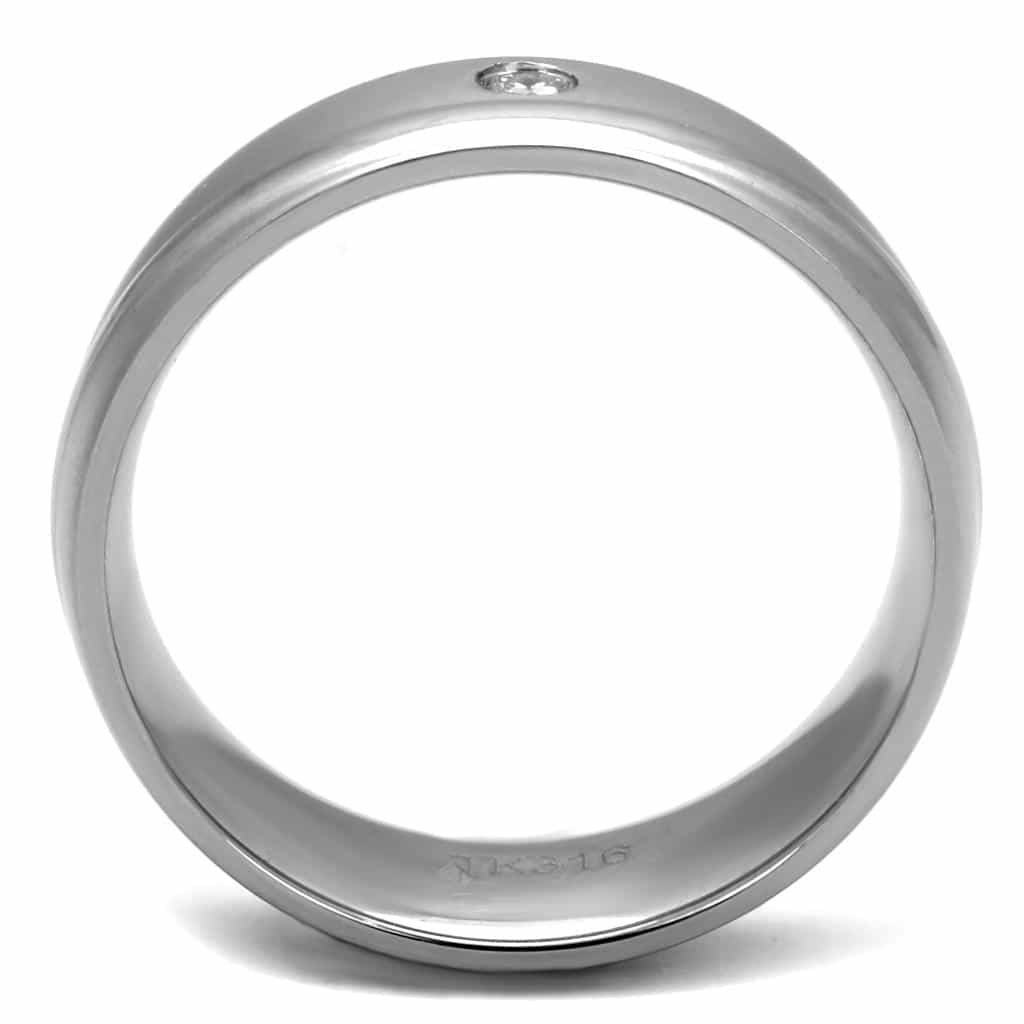 Stainless Steel CZ Single Bezel Dome Groove Band Ring view 5