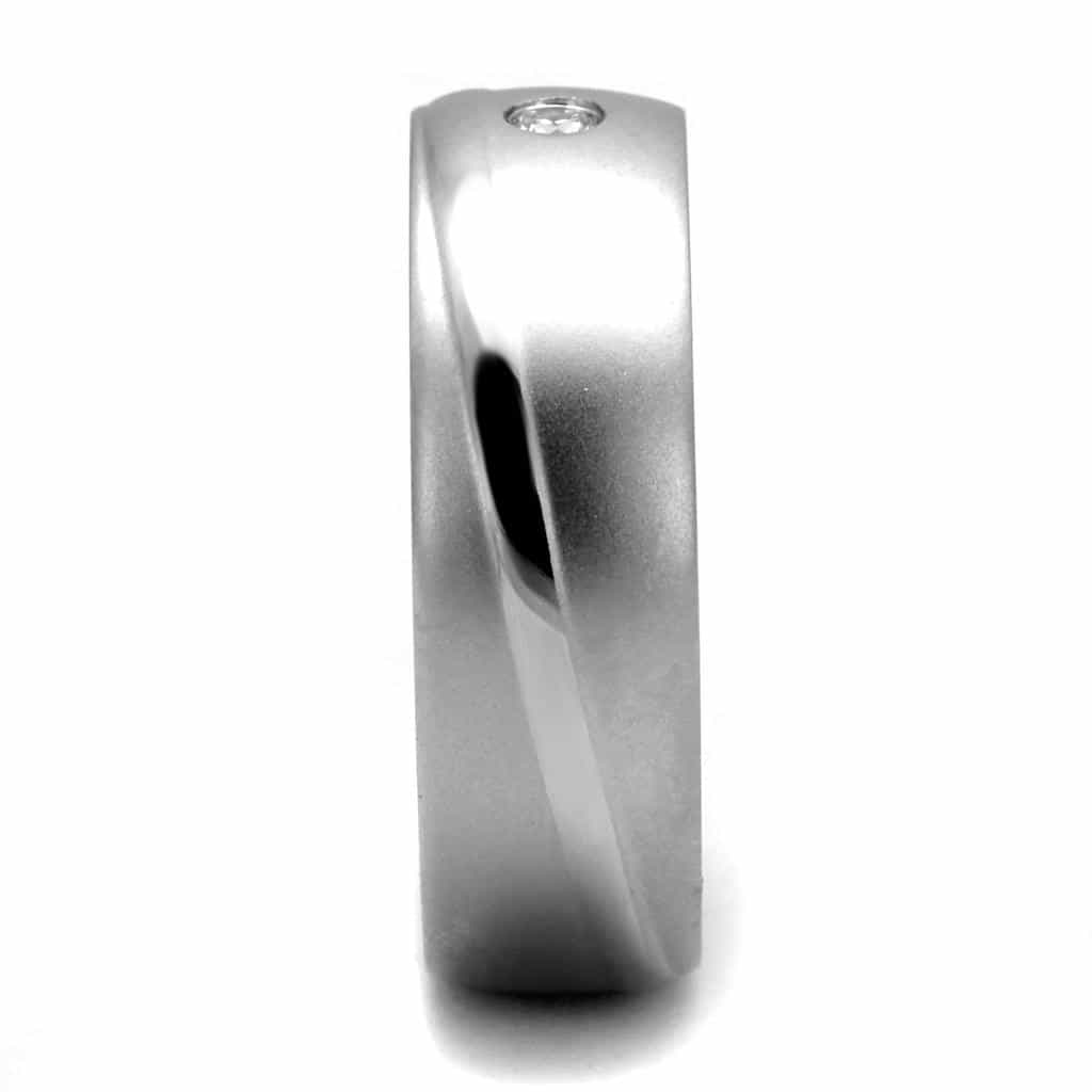 Stainless Steel CZ Single Bezel Dome Groove Band Ring view 7