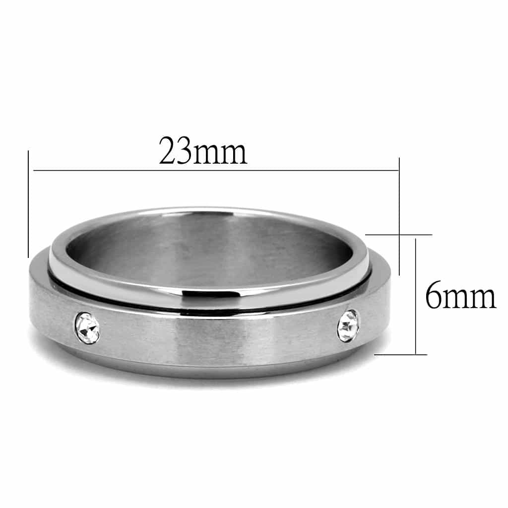Stainless Steel CZ Single Bezel Satin Grooved Step Band Ring view 3