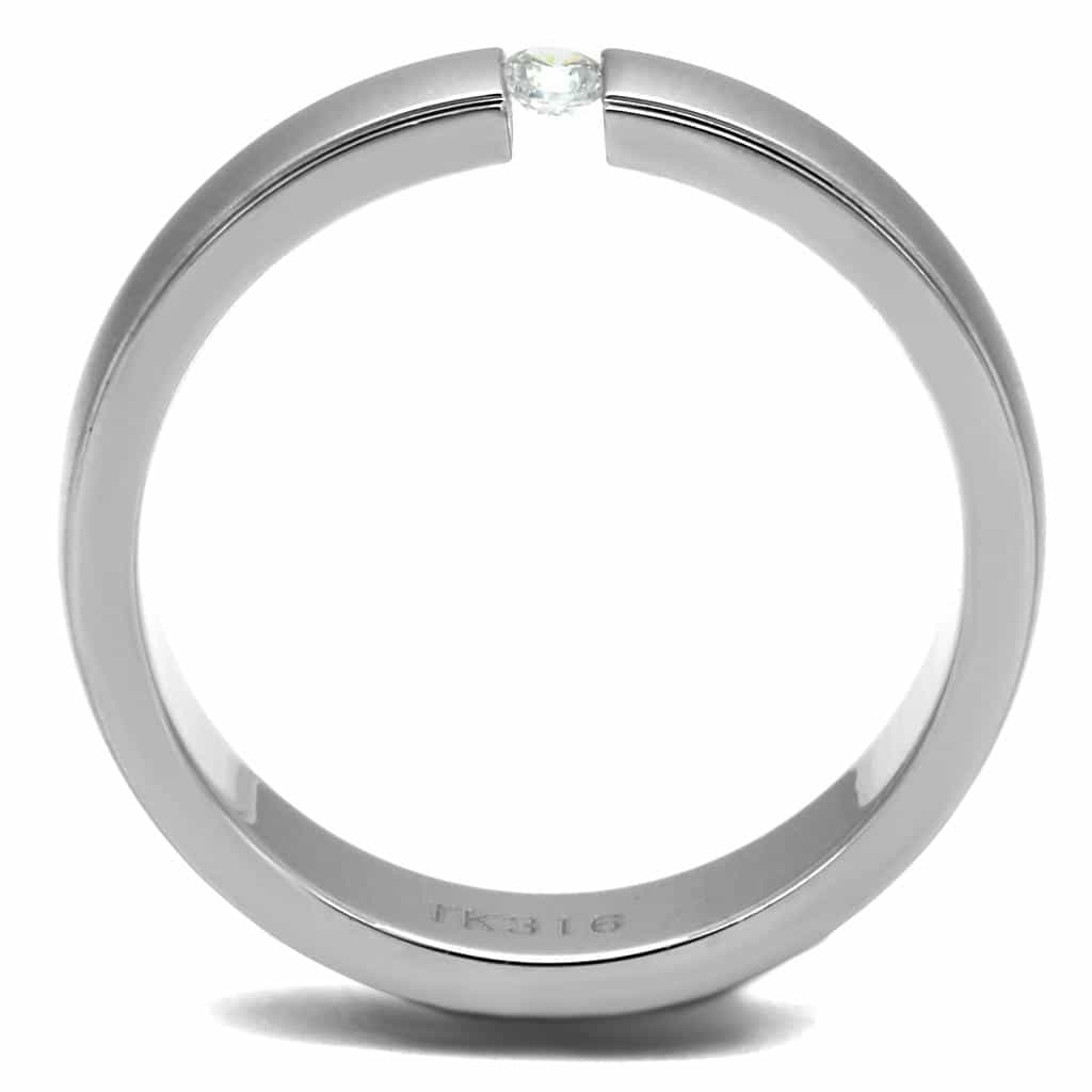 Stainless Steel CZ Single Tension Set Split Band Ring view 5