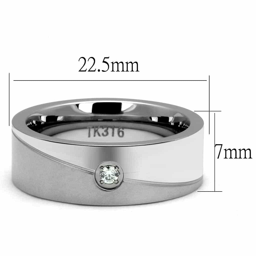 Stainless Steel CZ Single Bezel Brushed Angled Band Ring view 3