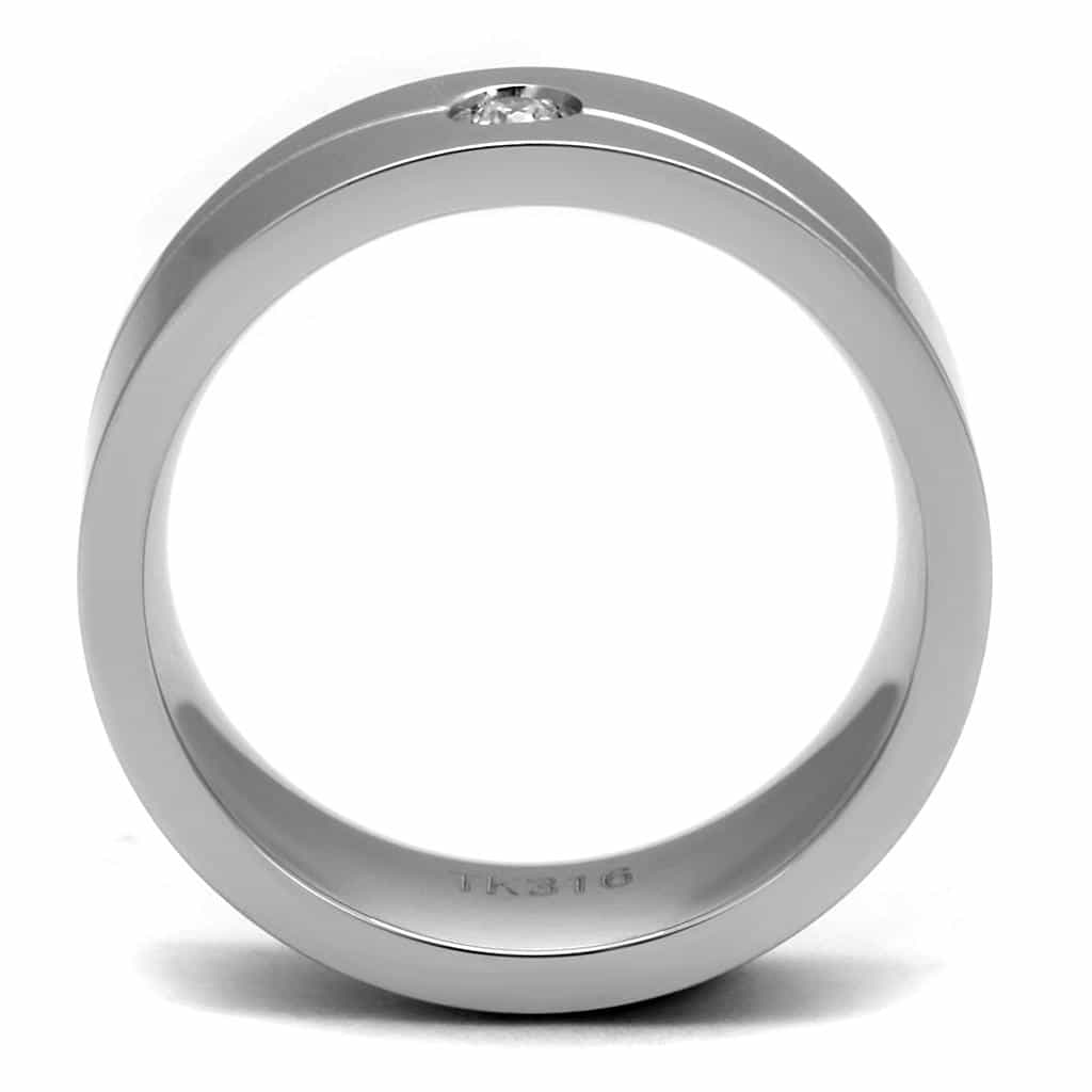 Stainless Steel CZ Single Bezel Brushed Angled Band Ring view 5