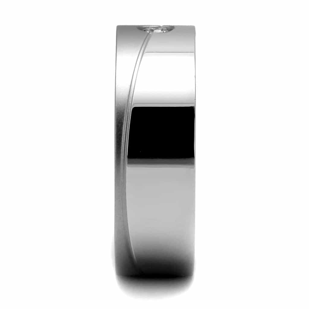 Stainless Steel CZ Single Bezel Brushed Angled Band Ring view 9