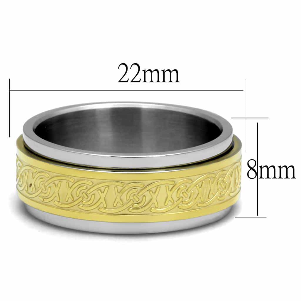Stainless Steel Two Tone Gold Celtic Knot Scroll Spinner Ring view 3
