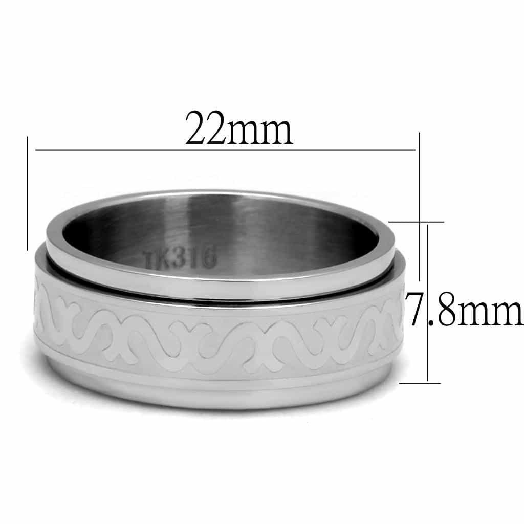 Stainless Steel Etched Tribal Scroll Spinner Band Ring view 3