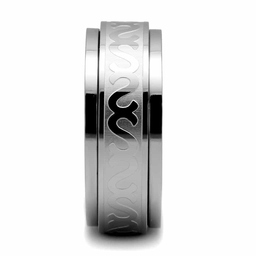 Stainless Steel Etched Tribal Scroll Spinner Band Ring view 7