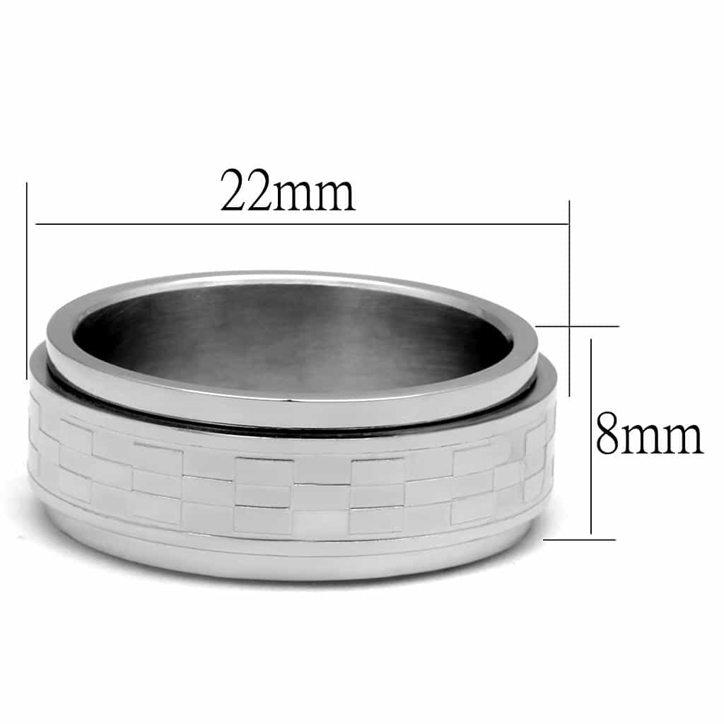 Stainless Steel Polished Brick Checkerboard Pattern Wide Ring view 3