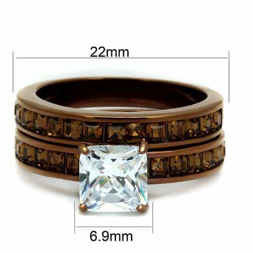Stainless Steel Coffee Brown IP CZ Princess Channel Pave Ring view 3