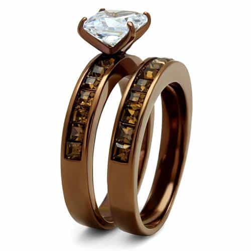 Stainless Steel Coffee Brown IP CZ Princess Channel Pave Ring view 7