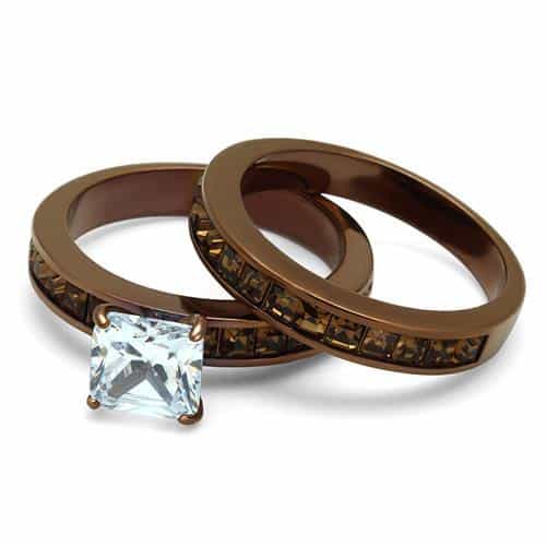 Stainless Steel Coffee Brown IP CZ Princess Channel Pave Ring view 9