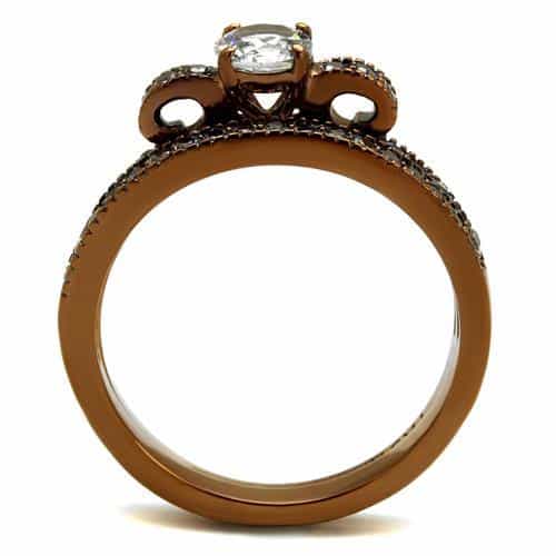 Stainless Steel Coffee Brown IP CZ Round Milgrain Pave Ring view 5