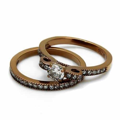 Stainless Steel Coffee Brown IP CZ Round Milgrain Pave Ring view 9