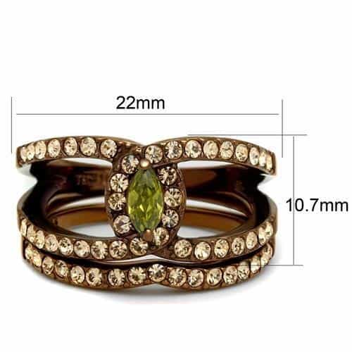 Stainless Steel Coffee Brown IP Peridot Green CZ Marquise Ring view 3