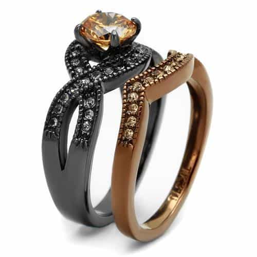 Stainless Steel Coffee Brown IP Champagne CZ Round Pave Ring view 7