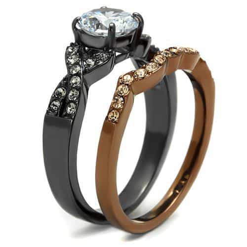 Stainless Steel Coffee Brown IP CZ Round Pave Infinity Twist Ring view 7